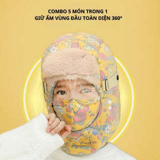 MŨ TRÙM ĐẦU 5 TRONG 1, CÓ KÍNH , HỌA TIẾT FUNNY, PHÙ HỢP NHIỀU LỨA TUỔI, CHỐNG NƯỚC, CHỐNG GIÓ, GIỮ ẤM, 3 LỚP DÀY DẶN CH171-BH KIDS