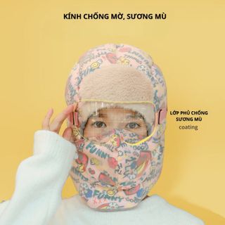 MŨ TRÙM ĐẦU 5 TRONG 1, CÓ KÍNH , HỌA TIẾT FUNNY, PHÙ HỢP NHIỀU LỨA TUỔI, CHỐNG NƯỚC, CHỐNG GIÓ, GIỮ ẤM, 3 LỚP DÀY DẶN CH171-BH KIDS
