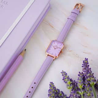ĐỒNG HỒ NỮ CAO CẤP D WELLINGTON QUARDO LAVENDER  DÂY DA CHỮ NHẬT FULLBOX TÍM