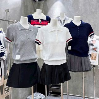 Áo Polo Len Nữ Viền Tay - Thun Len Lưới Mềm Mát