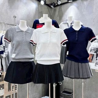 Áo Polo Len Nữ Viền Tay - Thun Len Lưới Mềm Mát