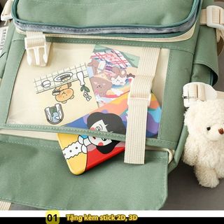 COMBO 4 MÓN (TẶNG KÈM STICK 2D VÀ MICA) BALO NỮ, PHIÊN BẢN HÀN QUỐC, VẢI CANVAS, CHỐNG NƯỚC, CHỐNG SỐC - CH122 -  BH KIDS