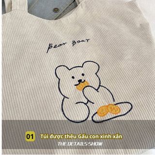 TÚI ĐEO CHÉO, TOTE NHUNG THÊU GẤU BH KIDS, THỜI TRANG, CÁ TÍNH, ĐỰNG VỪA LAPTOP 15.6 INCH, IPAD, A4 CH124 - BH KIDS
