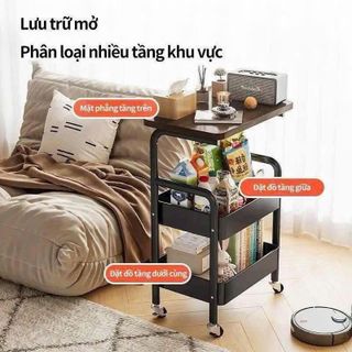 KỆ XE ĐẨY SPA ĐỂ ĐỒ 3 TẦNG MẶT GỖ CÓ BÁNH XE