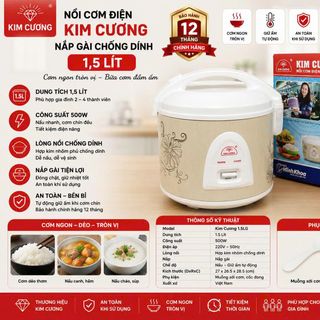 NỒI CƠM ĐIỆN KIM CƯƠNG NẮP GÀI CHỐNG DÍNH 1,5 Lít (T6)
