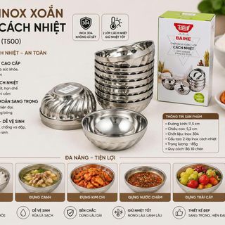 CHÉN INOX XOẮN 2 LỚP CÁCH NHIỆT 11,5CM (T500)