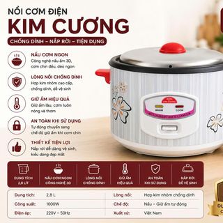 NỒI CƠM ĐIỆN KIM CƯƠNG CHỐNG DÍNH NẮP RỜI 2,8L (T4)