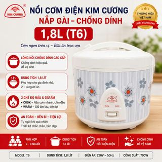 NỒI CƠM ĐIỆN KIM CƯƠNG CHỐNG DÍNH NẮP GÀI 1,8L (T4)