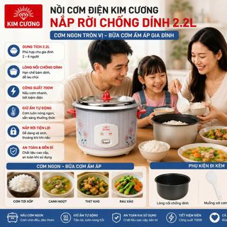 NỒI CƠM ĐIỆN KIM CƯƠNG NẮP RỜI CHỐNG DÍNH 2,2L (T6)