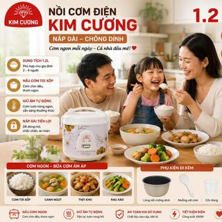 NỒI CƠM ĐIỆN KIM CƯƠNG NẮP GÀI CHỐNG DÍNH 1,2 Lít (T6)