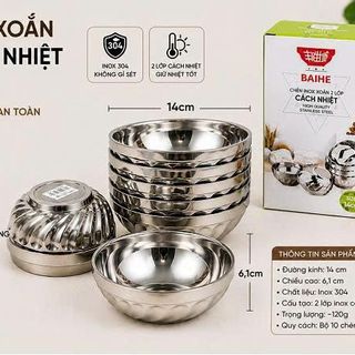 CHÉN INOX XOẮN 2 LỚP CÁCH NHIỆT 14CM (T400)