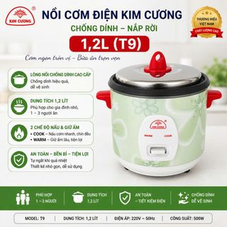 NỒI CƠM ĐIỆN KIM CƯƠNG CHỐNG DÍNH NẮP RỜI 1,2L (T9)