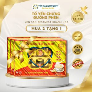 [MUA 2 TẶNG 1] YẾN SÀO BESTNEST KHÁNH HOÀ - TỔ YẾN CHƯNG SẴN ĐƯỜNG PHÈN 25% (HỘP 6 HŨ X 70ML)