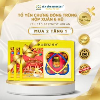 [MUA 2 TẶNG 1] YẾN SÀO BESTNEST HỘI AN - TỔ YẾN CHƯNG SẴN ĐÔNG TRÙNG HẠ THẢO 18% - HỘP XUÂN 6 HŨ X 70ML