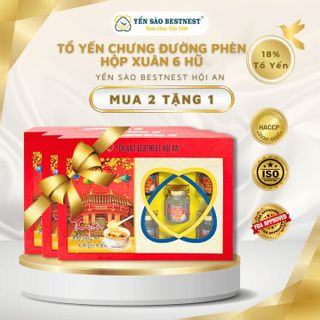 [MUA 2 TẶNG 1] YẾN SÀO BESTNEST HỘI AN - TỔ YẾN CHƯNG SẴN ĐƯỜNG PHÈN 18% - HỘP XUÂN 6 HŨ X 70ML