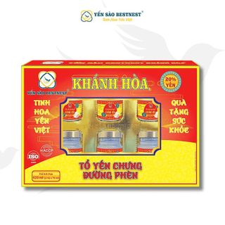 YẾN SÀO BESTNEST KHÁNH HOÀ - TỔ YẾN CHƯNG SẴN ĐƯỜNG PHÈN 20% (HỘP 6 HŨ X 70ML)