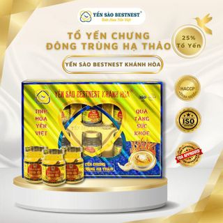 YẾN SÀO BESTNEST KHÁNH HOÀ - TỔ YẾN CHƯNG SẴN ĐÔNG TRÙNG HẠ THẢO 25% (HỘP 6 HŨ X 70ML)