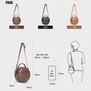COMBO SIÊU HỜI - TÚI ĐEO CHÉO DA NỮ TRÒN MINI THỜI TRANG ĐƠN GIẢN FADODA FN30  VÀ VÍ DA MINI THỜI TRANG FADODA FVN21