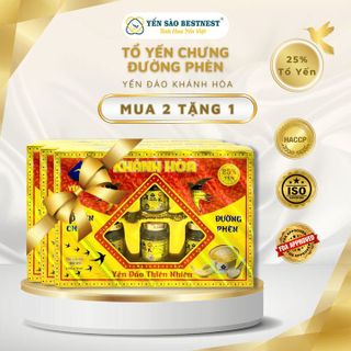 [MUA 2 TẶNG 1] YẾN ĐẢO KHÁNH HÒA - TỔ YẾN CHƯNG SẴN ĐƯỜNG PHÈN 25% - HỘP QUÀ 6 HŨ X 70ML