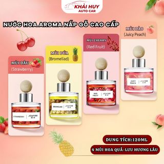 ( BÁN SỈ) Nước Hoa Ô Tô Aroma 120ml Nắp Gỗ Cao Cấp – Tinh Dầu Thơm Phòng, 4 Mùi Hoa Quả, Lưu Hương Lâu