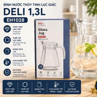 BÌNH NƯỚC THỦY TINH LỤC GIÁC DELI 1,3L EH1028 (T12)