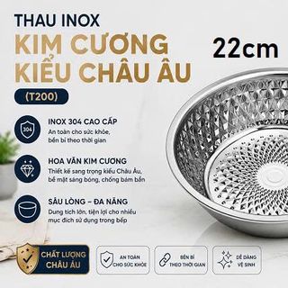 THAU INOX KIM CƯƠNG KIỂU CHÂU ÂU 22cm (T200)