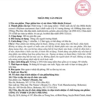 Thực phẩm bảo vệ sức khỏe Milk thistle 1000mg
