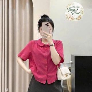 ÁO SƠ MI TAY CỘC CỔ SEN FORM RỘNG