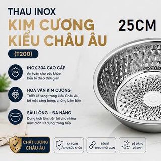 THAU INOX KIM CƯƠNG KIỂU CHÂU ÂU 25cm (T150)