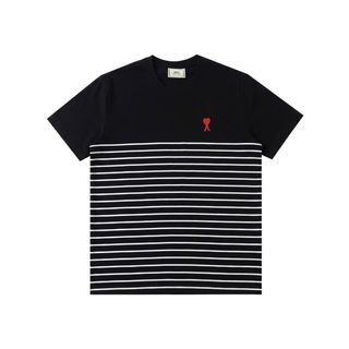 Áo Ami Logo Sọc in. Chất liệu cotton 4 chiều, co giãn mềm mịn, thấm hút mồ hôi tốt. Logo ngực thêu nổi bật, thân sọc in lụa sắc nét.