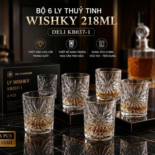 BỘ 6 LY THUỶ TINH WISHKY 218ML DELI KB037-1 (T12)