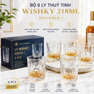 BỘ 6 LY THUỶ TINH WISHKY 218ML DELI KB036-1 (T12)