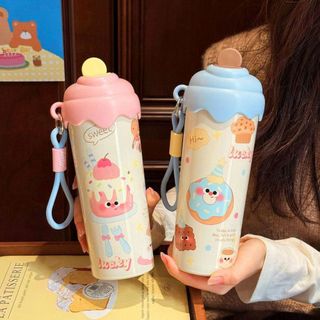 BÌNH GIỮ NHIỆT INOX HOẠT HÌNH BÁNH KEM 600ML