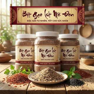 BỘT GẠO LỨT MÈ ĐEN RANG TAY 1KG, DINH DƯỠNG MỖI NGÀY - WINNIE HOUSE