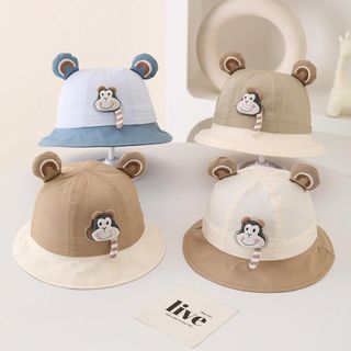 Mũ Tai Bèo Họa Tiết Khỉ Hoạt Hình Cho Bé Gái – Kiểu Ngư Dân, Chống Nắng Mùa Hè, 1-3 Tuổi AB30