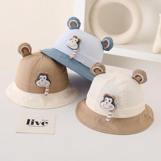 Mũ Tai Bèo Họa Tiết Khỉ Hoạt Hình Cho Bé Gái – Kiểu Ngư Dân, Chống Nắng Mùa Hè, 1-3 Tuổi AB30
