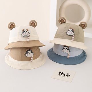 Mũ Tai Bèo Họa Tiết Khỉ Hoạt Hình Cho Bé Gái – Kiểu Ngư Dân, Chống Nắng Mùa Hè, 1-3 Tuổi AB30