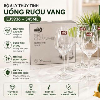 BỘ 6 LY THUỶ TINH UỐNG RƯỢU VANG 345ML EJ5936 (T6)