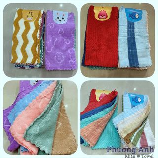 Kẹp 5c Khăn Lau Bếp, Lau Dọn, Khăn Lông Cừu Siêu Mềm Sóng To KT 30x30cm