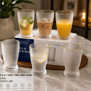 BỘ 6 LY THUỶ TINH VIỀN VÀNG 360ML DSKB162-2BR (T6)