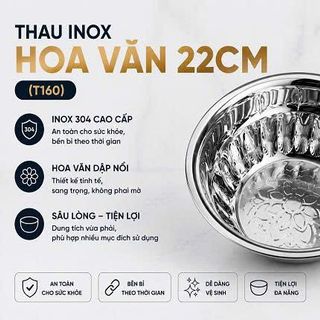 THAU INOX HOA VĂN 22cm (T160)
