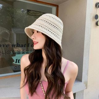 Mũ bucket len móc khoét lỗ phong cách retro Hàn Quốc – Nón nữ mùa hè thoáng mát, chống nắng thời trang AM3