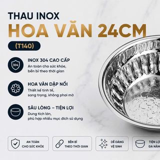 THAU INOX HOA VĂN 24CM (T140)