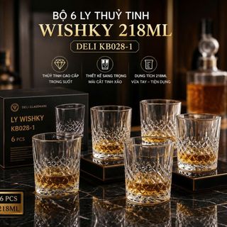 BỘ 6 LY THUỶ TINH WISHKY 218ML DELI KB028-1 (T12)