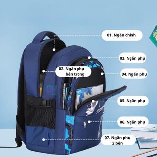 Balo phi hành gia chống gù BH Kidscho bé trai từ lớp 1-lớp 6, chất liệu Polyester chống nước,phản quang phát sáng-CH139