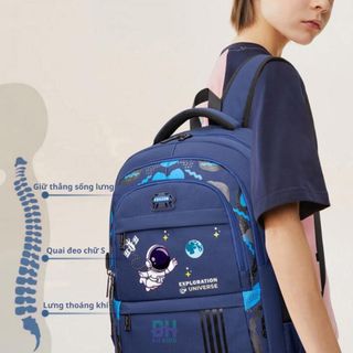 Balo phi hành gia chống gù BH Kidscho bé trai từ lớp 1-lớp 6, chất liệu Polyester chống nước,phản quang phát sáng-CH139