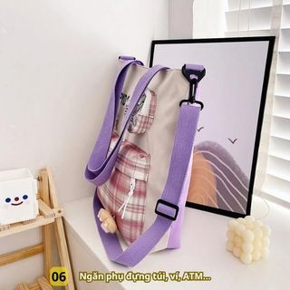 Túi đeo chéo BH Kids, họa tiết Caro HAPPY DAY, vải Canvas, in hình mèo con xinh xắn - CH127