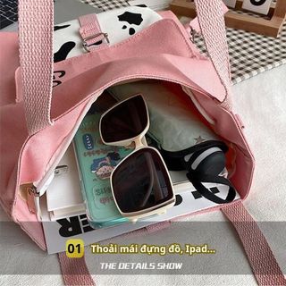 Túi đeo chéo BH Kids họa tiết Bò Sữa, phiên bản Hàn Quốc; vải Canvas, đựng vừa Ipad, sách A4 - CH123