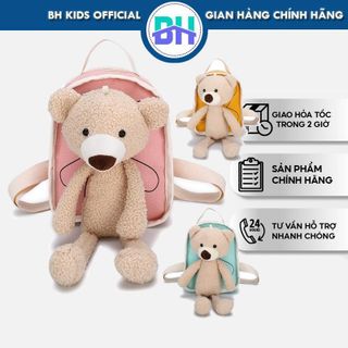 Balo vải Canvas hình chú gấu xinh xắn cho bé mẫu giáo, nhà trẻ BHS07