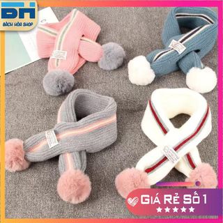 Khăn len choàng cổ phối bóng lông mềm xinh xắn cho bé từ 1-12 tuổi BHS48
